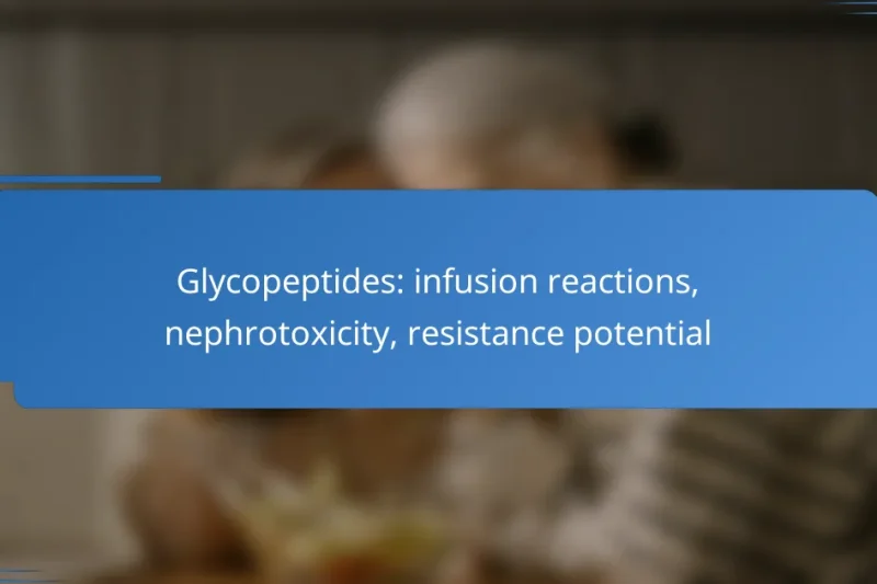 Glycopeptides: infusion reactions, nephrotoxicity, resistance potential